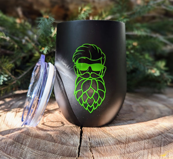 Insulated Wine Tumbler with Hoppy Camper Logo and Lid